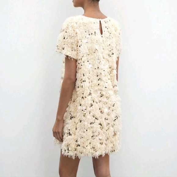 Elegant A-Line Apricot Sequins Plush Urban Modern Christmas Party Cocktail Dress - Picture 3 of 4